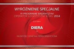 Operator Logistyczny Roku - Wyróżnienie dla firmy Diera - 2014 rok